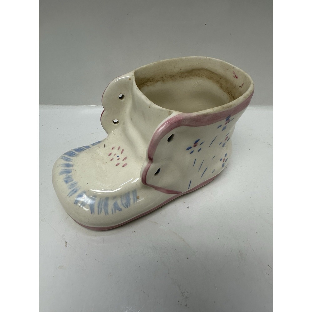 Vintage Baby Bootie Planter‎ Pink Blue Floral Painted Japan